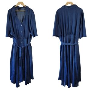 Ashley Stewart Plus Size Blue Denim Button-Up Shirt Dress Sz 34/36 Minimalist